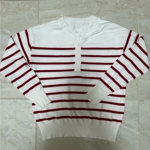 Henley sweater size small. True red and ivory stripe.